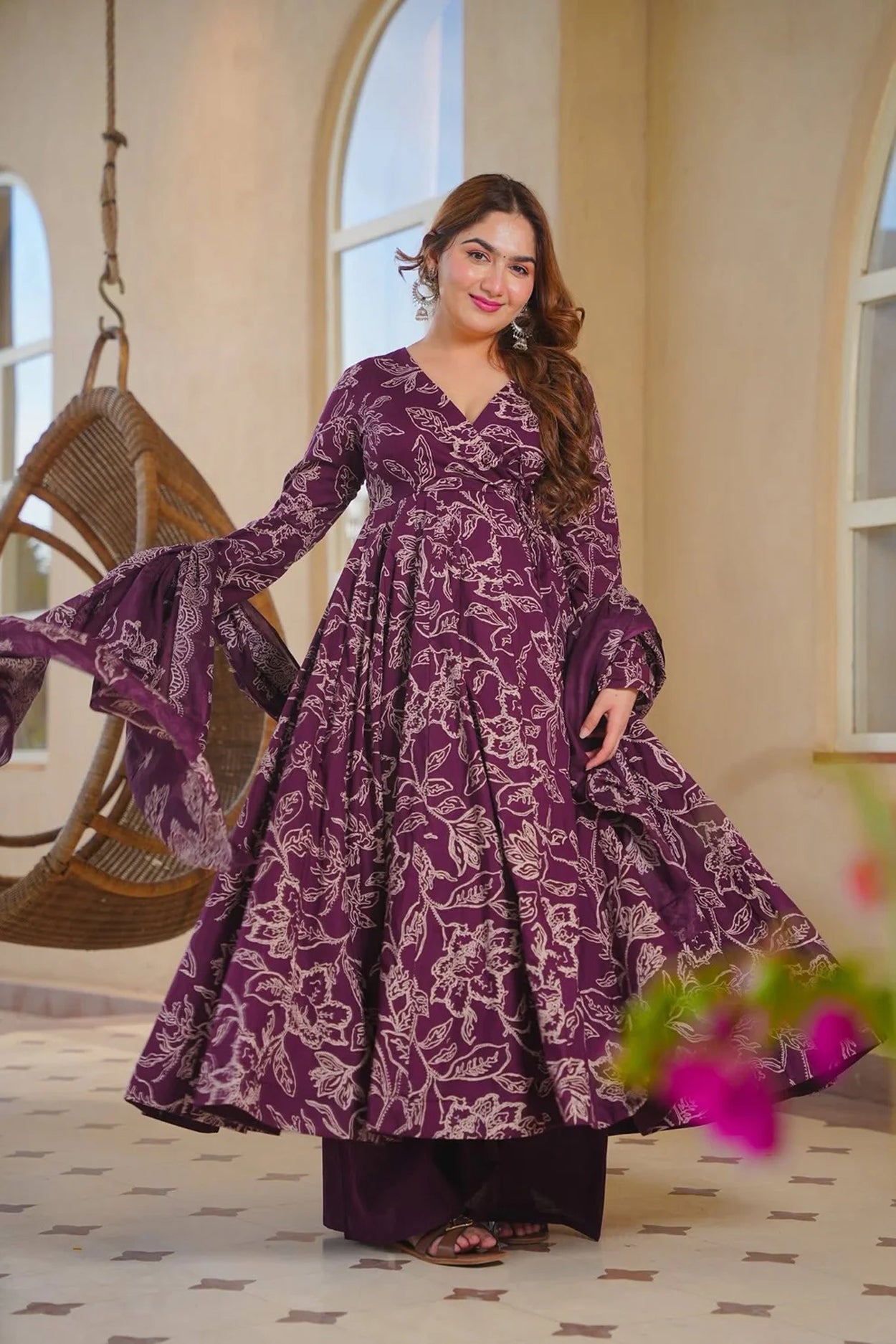 Aayaa Multi Cotton Silk Designer Full Flaired Printed Kurta Set with Dupatta - Dista