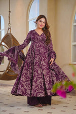 Thumbnail for Aayaa Multi Cotton Silk Designer Full Flaired Printed Kurta Set with Dupatta - Dista