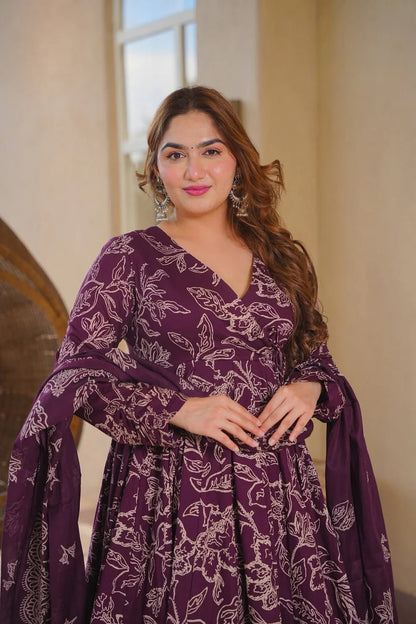 Aayaa Multi Cotton Silk Designer Full Flaired Printed Kurta Set with Dupatta - Dista