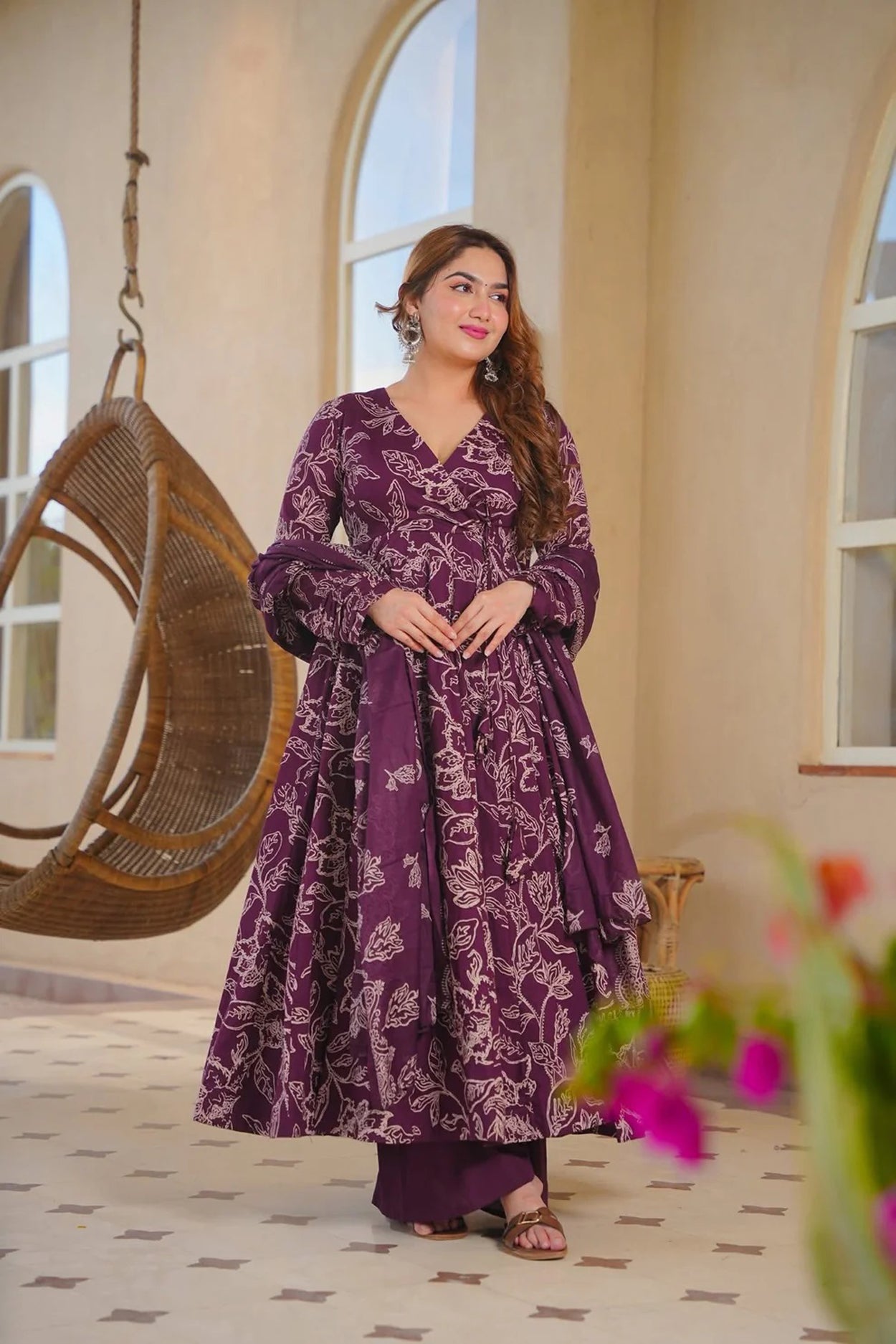 Aayaa Multi Cotton Silk Designer Full Flaired Printed Kurta Set with Dupatta - Dista