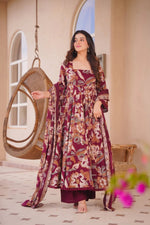 Thumbnail for Aayaa Multi Cotton Silk Designer Full Flaired Printed Kurta Set with Dupatta - Dista