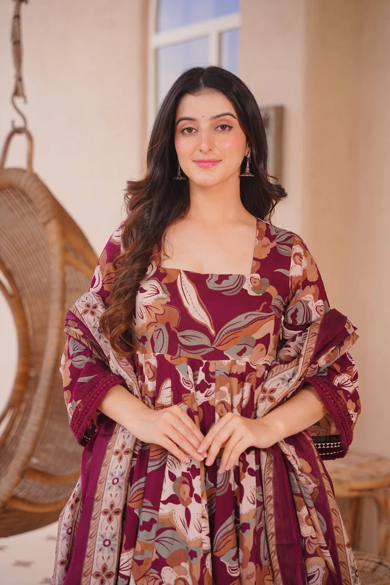 Aayaa Multi Cotton Silk Designer Full Flaired Printed Kurta Set with Dupatta - Dista