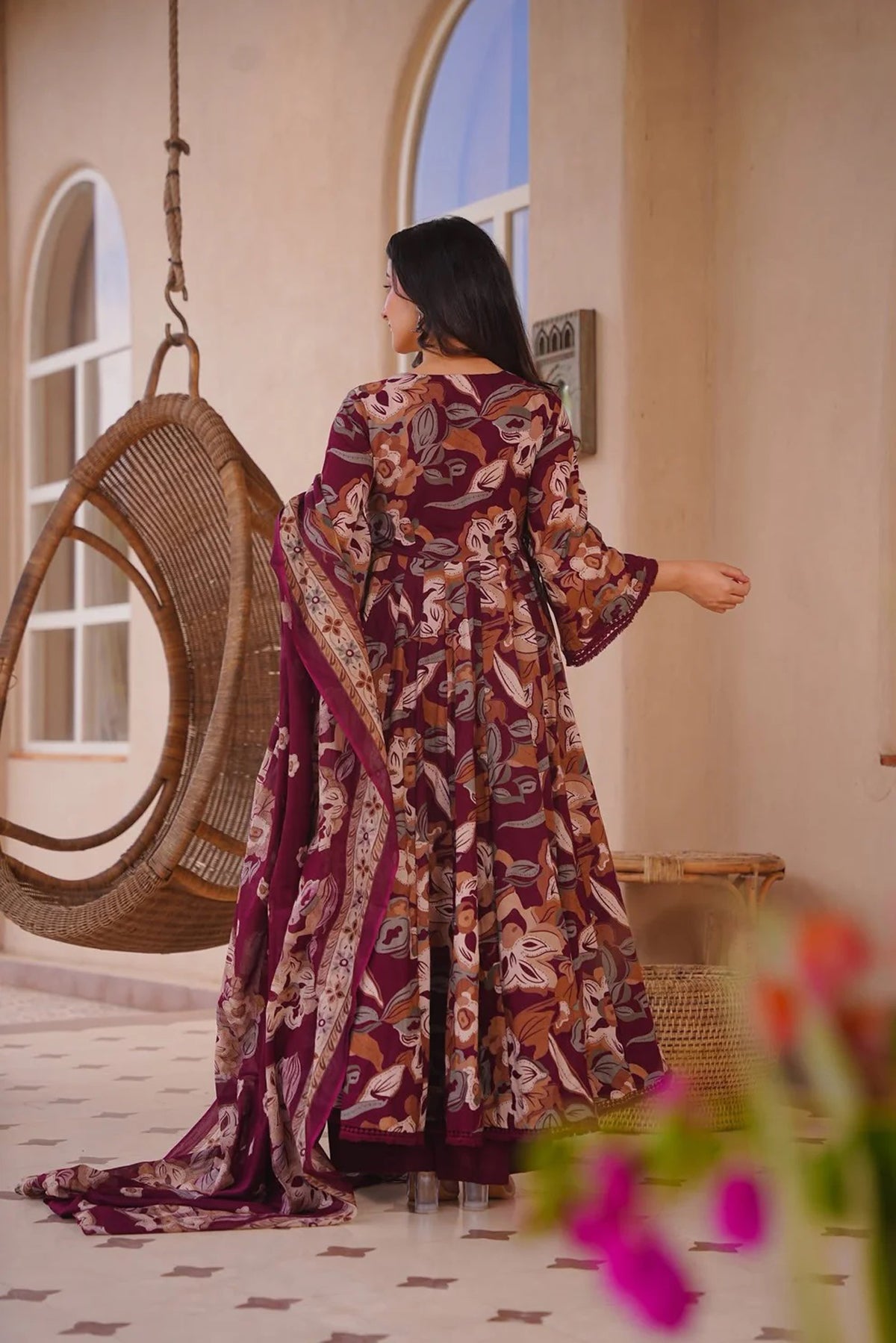 Aayaa Multi Cotton Silk Designer Full Flaired Printed Kurta Set with Dupatta - Dista