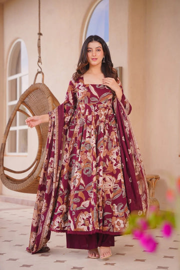 Aayaa Multi Cotton Silk Designer Full Flaired Printed Kurta Set with Dupatta - Dista
