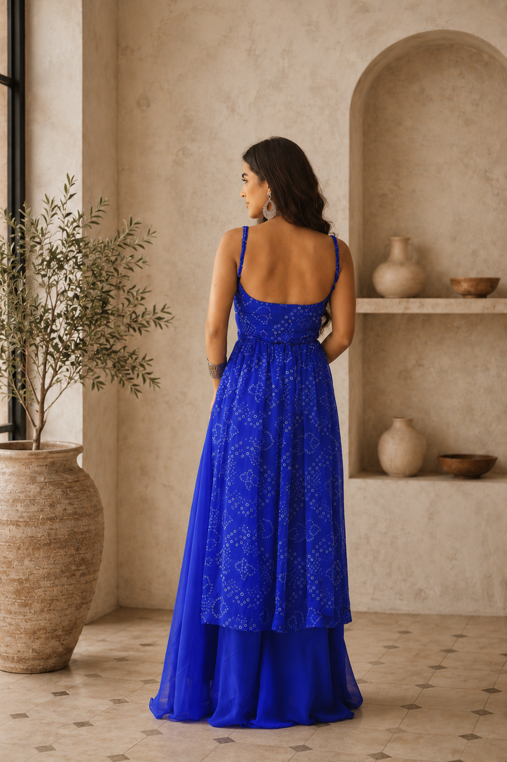 Aayaa Faux Gorgette printed Top With atteched pads-Blue - Dista