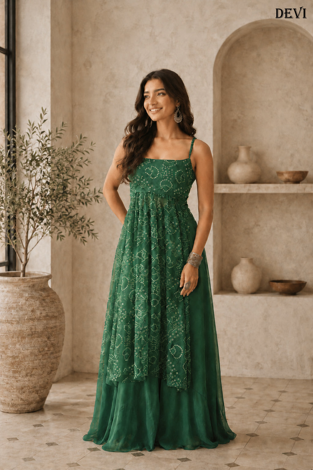 Aayaa Faux Gorgette printed Top With atteched pads-Green - Dista