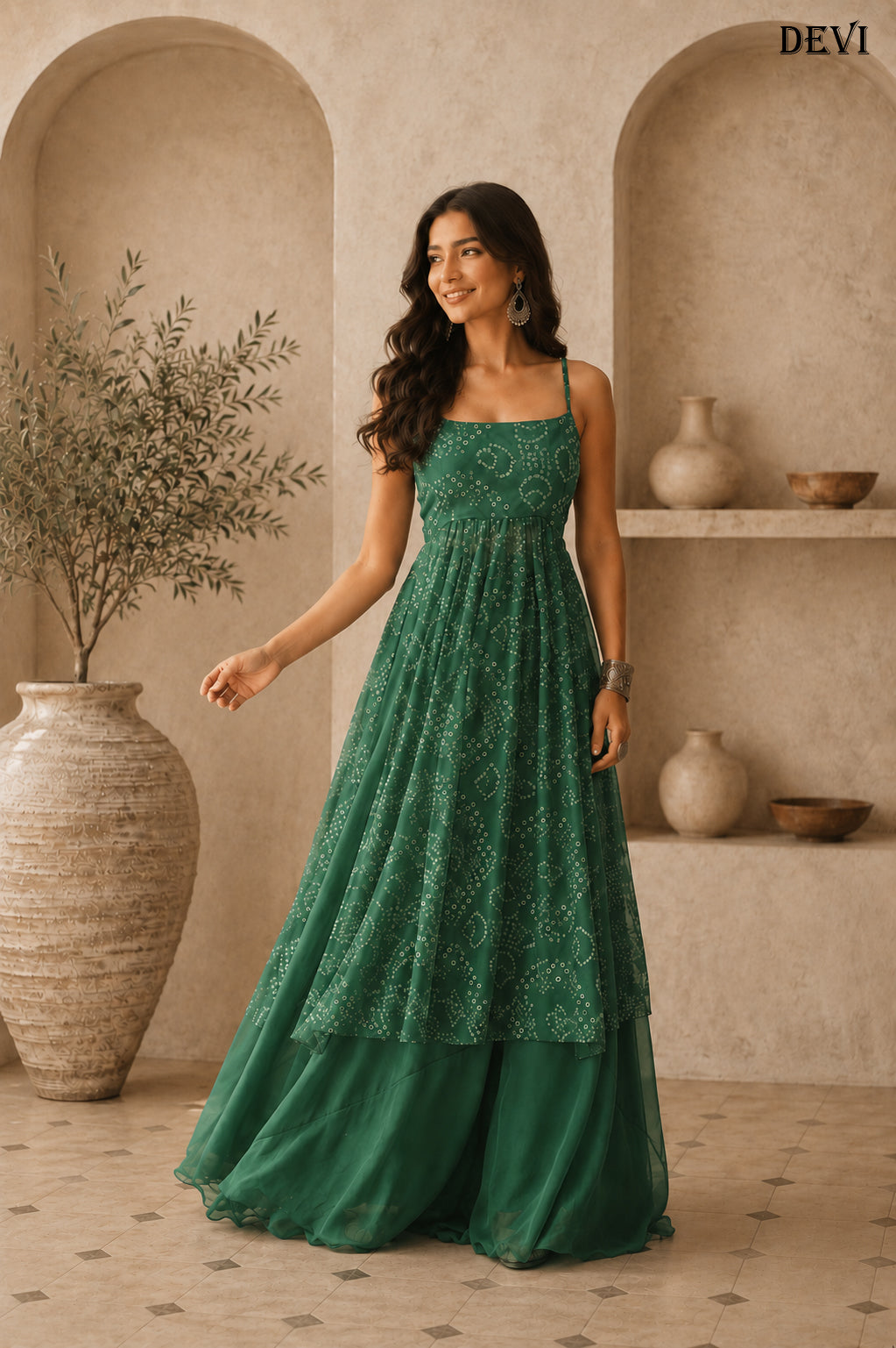 Aayaa Faux Gorgette printed Top With atteched pads-Green - Dista