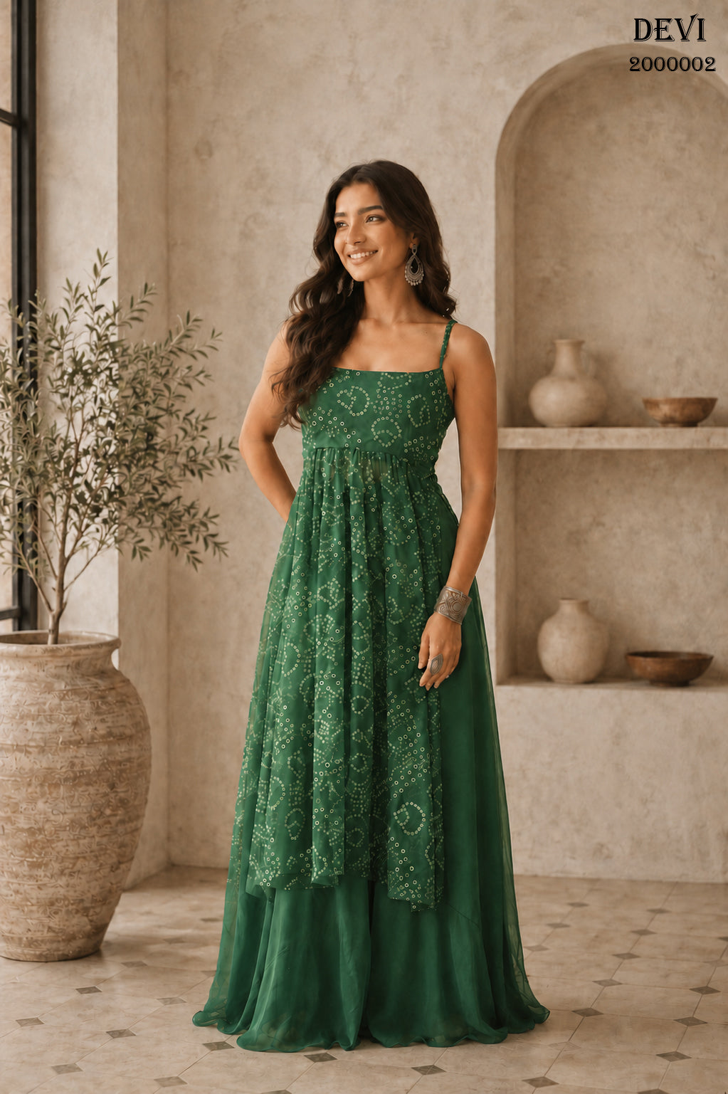 Aayaa Faux Gorgette printed Top With atteched pads-Green - Dista