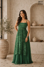 Thumbnail for Aayaa Faux Gorgette printed Top With atteched pads-Green - Dista