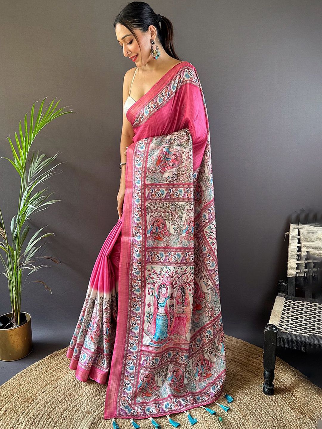 Mitera Kalamkari Printed Tussar Saree - Distacart