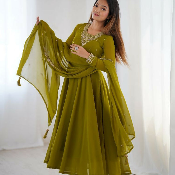 Joban Fashion Mehndi Kurta Set Georgette Sequence Embroidery Work