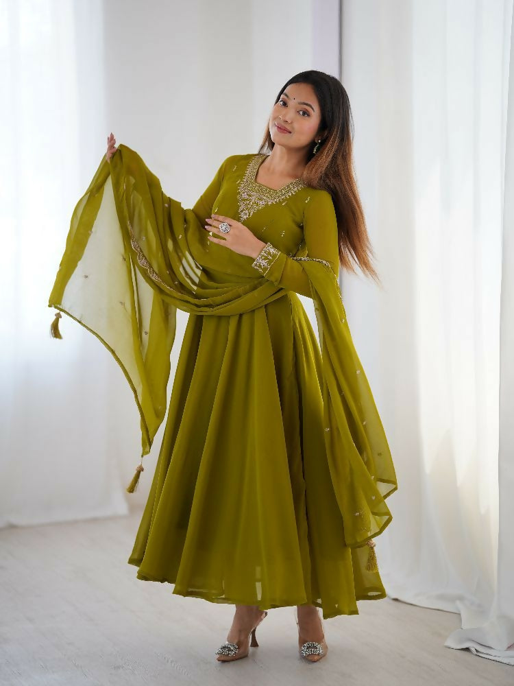Joban Fashion Mehndi Kurta Set Georgette Sequence Embroidery Work - Distacart