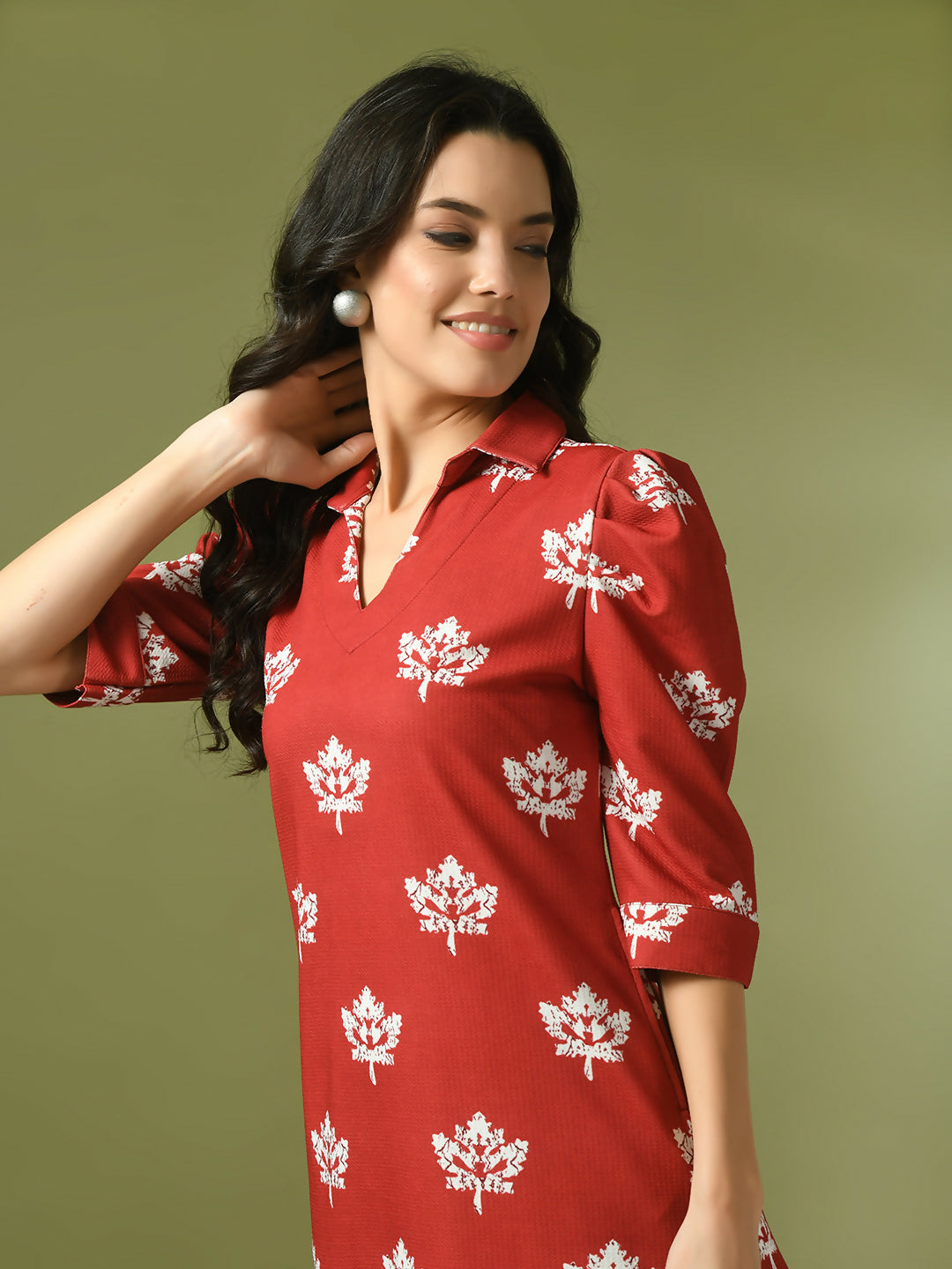 Myshka Women's Rust Printed Shirt Collar Fit and Flare Party Dress - Distacart