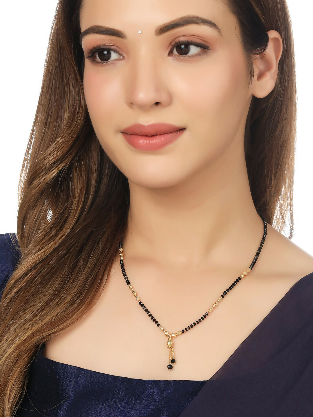 NVR Women's's Set of 2 Black Gold-Plated Beaded Mangalsutra With Ad Stone - Distacart