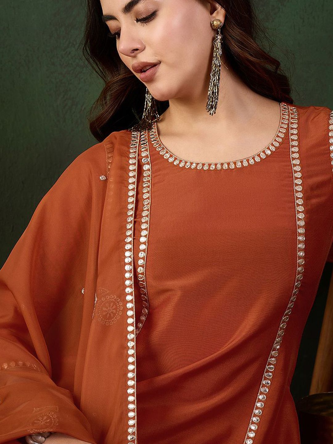 Sangria Gotta Work Embroidered A-Line Kurta & Trouser With Dupatta - Distacart