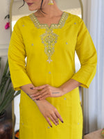 Thumbnail for The52 Women's Beautiful Chanderi Viscose Embroidered Straight Kurta with Pant And Dupatta Set