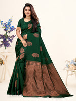 Thumbnail for Vedant Vastram Litchi Silk Designer Banarasi Saree - Bottle Green - Distacart