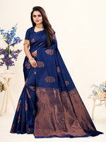 Thumbnail for Vedant Vastram Litchi Silk Designer Banarasi Saree - Navy - Distacart