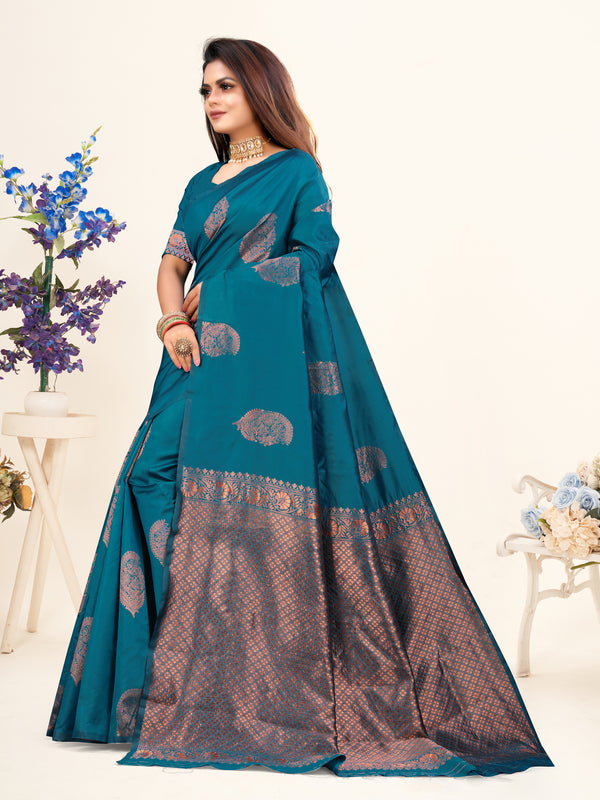 Vedant Vastram Litchi Silk Designer Banarasi Saree - Rama - Distacart