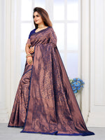 Thumbnail for Vedant Vastram Litchi Silk Designer Banarasi Saree - Navy - Distacart