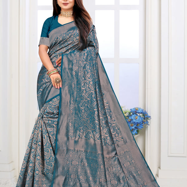 Vedant Vastram Litchi Silk Designer Banarasi Saree - Rama - Distacart