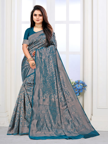 Vedant Vastram Litchi Silk Designer Banarasi Saree - Rama - Distacart