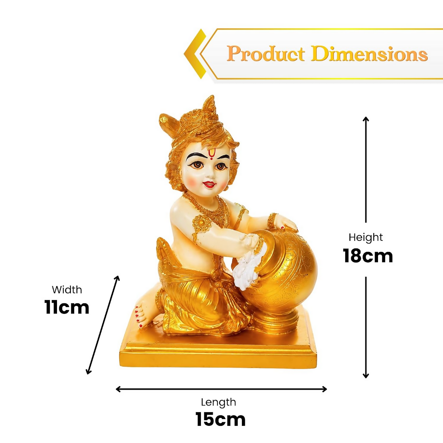 Bal Krishna Idol with Butter Pot - Gold - Dista