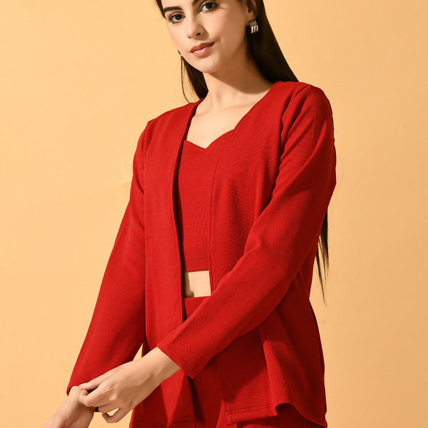 Myshka Women's Red Solid Solid Jacket - Distacart