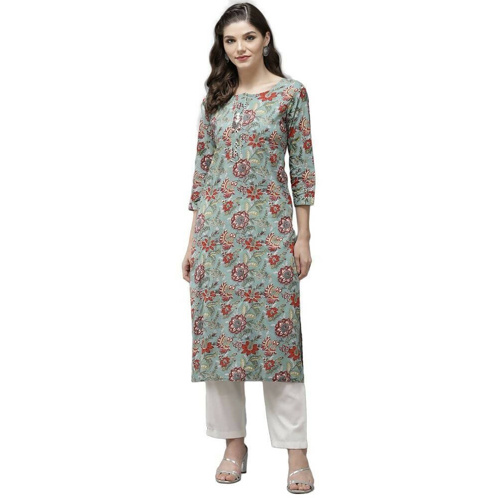 Anubhutee Women Ethnic Printed Green Kurta with Trousers - Distacart