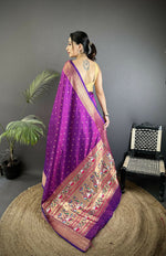 Thumbnail for Joban Fashion Purple Butti Woven Soft Lichi Silk Paithani Saree - Distacart