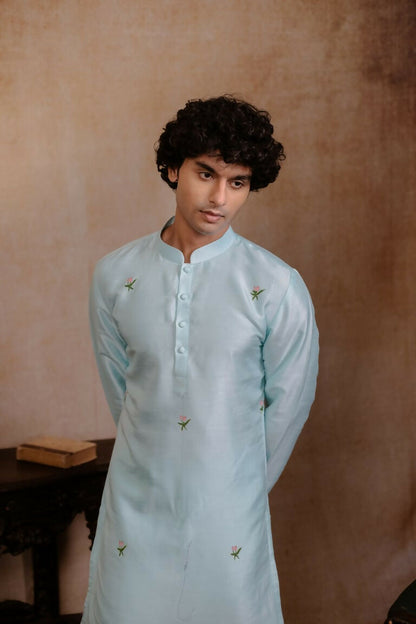 Falling Raw Silk Sea Green Vrindavan Lotus Kurta By Hilo Design - Distacart