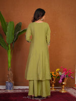 Thumbnail for Lehenga Mart Designer Anarkali Suit With Kurta Palazzo Dupatta For Women-Olive Green - Dista