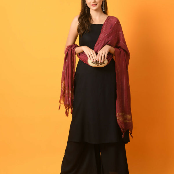 Myshka Women's Black Solid Anarkali Party Kurta Set With Dupatta - Distacart