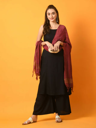 Myshka Women's Black Solid Anarkali Party Kurta Set With Dupatta - Distacart