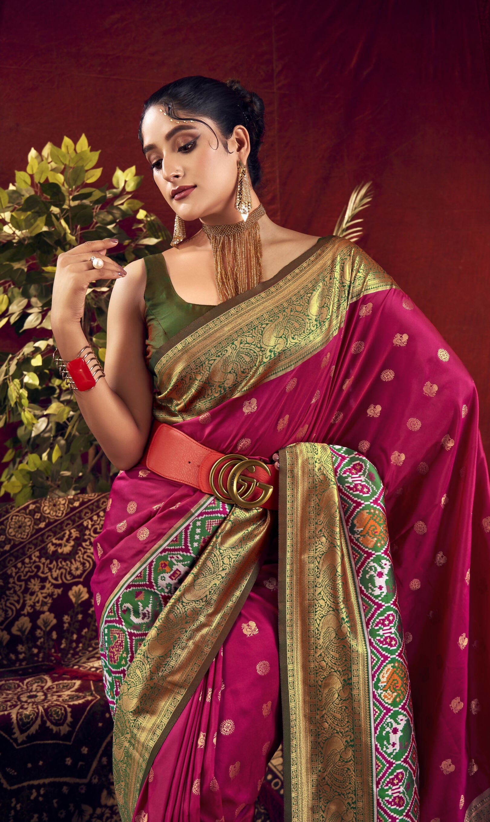 Vishnu Weaves Women's Wine Paithani Silk Saree with Blouse - Distacart