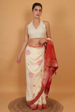 Thumbnail for Joban Fashion Silk Pearl And Beads Hand Embroidery Padded Blouse - White
