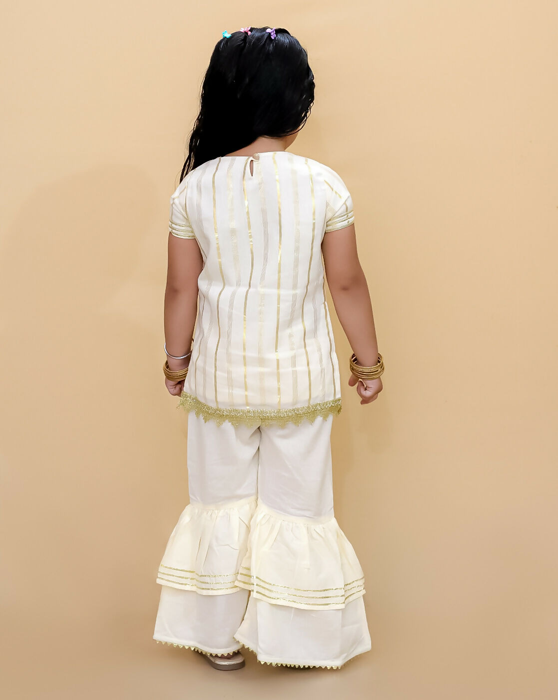 Lil Drama Girls Kurta Sharara Set - Off White - Distacart