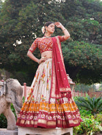 Thumbnail for Preksha Creation Tusser Silk With Ajarakh Prints Women Lehenga Choli - Red - Distacart