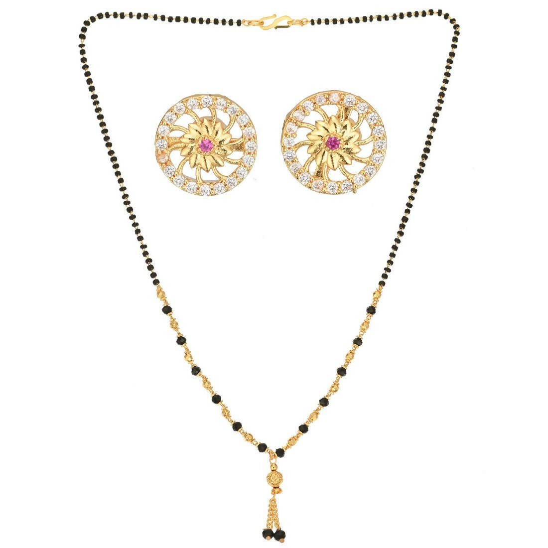 AanyaCentric Gold Plated Short Mangalsutra Set with Earrings - Distacart