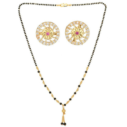 AanyaCentric Gold Plated Short Mangalsutra Set with Earrings - Distacart