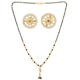 AanyaCentric Gold Plated Short Mangalsutra Set with Earrings - Distacart