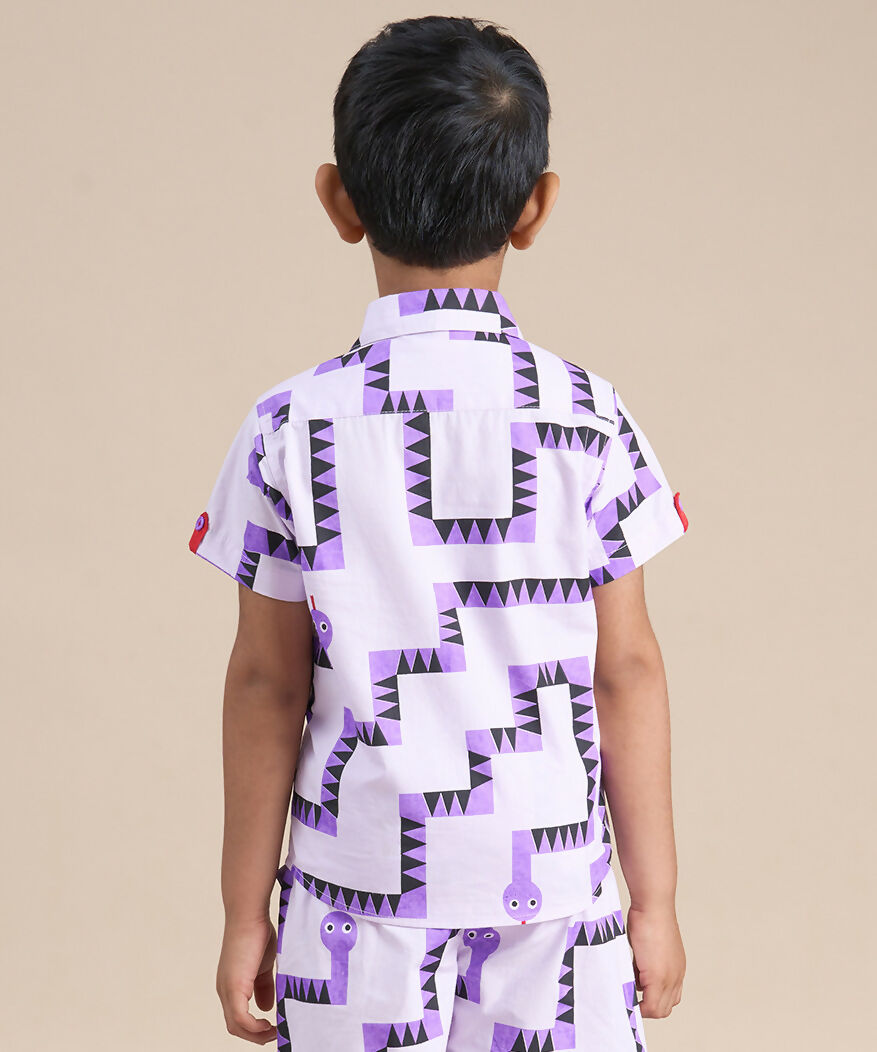 Snakes and Ladders Boys Purple Table Print Shirt from Siblings Collection - Distacart