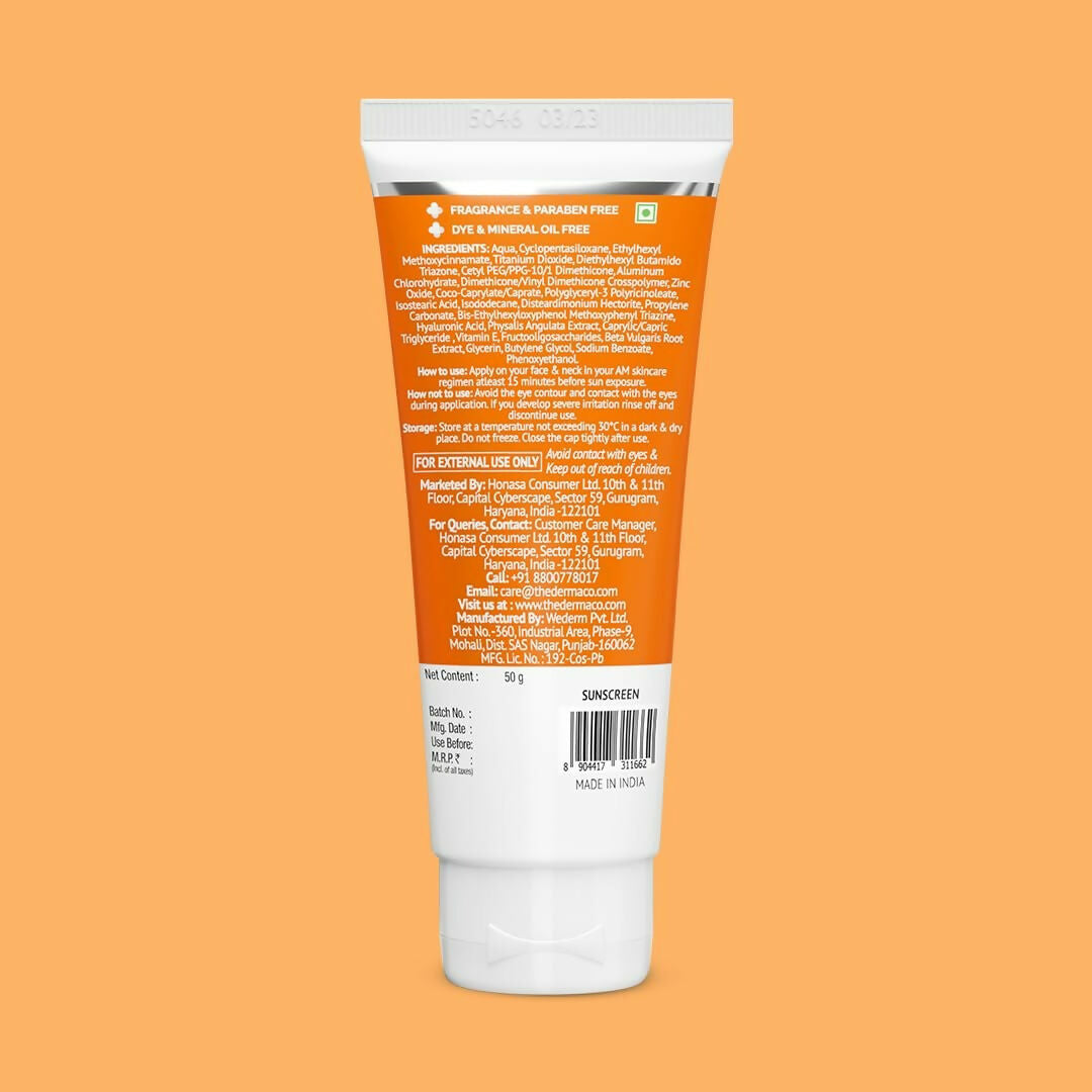 The Derma Co 1% Hyaluronic Long Lasting Sunscreen SPF 50 Pa++++ - Distacart
