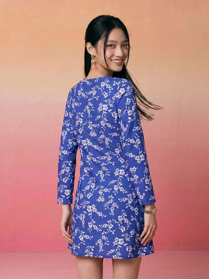 Janasya Royal Blue Panelled Rayon Blend Dress - Dista