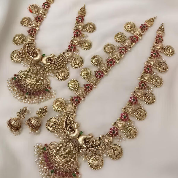 Jewel City Antique Gold Temple Jewelry Set for Women | Lakshmi Coin Haram & Choker with Jhumka Earrings | Bridal South Indian Jewellery - Distacart