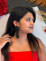 Thumbnail for Inhanns Handmade Crystal Waterfall Earrings - Long - Navy Blue - Distacart