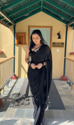 Thumbnail for Malishka Georgette Printed Ready To Wear Saree With Blouse Piece - Black - Distacart