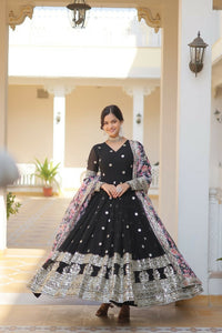 Thumbnail for Jyoti Fashion Women's Black Faux Georgette Sequins Zari Embroideredy Anarkali Dress with Dupatta - Distacart