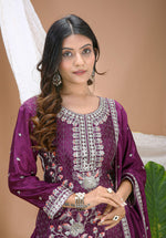 Thumbnail for Lehenga Mart Designer Sharara Suit With Kurta, Sharara, Dupatta For Women-Wine - Distacart
