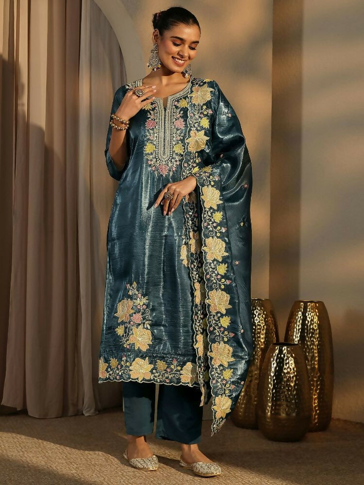 Teeya Creation Teal Color Barsana Silk Pakistani Style Salwar Suit - Distacart